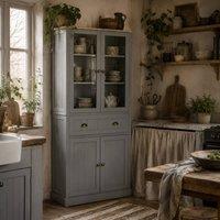 Wyld Haus Todi Hael 180cm Tall Kitchen Pantry Cupboard Grey & Oak