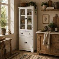 Wyld Haus Cotase 160cm White Tall Kitchen Cupboard Adjustable Shelves