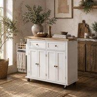 Wyld Haus Viratto White Wooden Rolling Kitchen Island Rubberwood Top