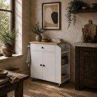 Wyld Haus Valetta Wood White Rolling Kitchen Island with Drawer