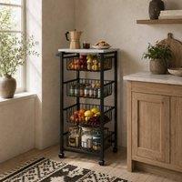 Wyld Haus Fimado 4 Basket Mobile Kitchen Trolley Marble Effect Top & Wheels in Light Grey