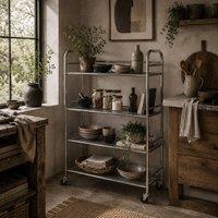 Wyld Haus 4 Tier Stainless Steel Kitchen Trolley L60 x D35 x H100cm in Silver