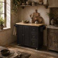 Wyld Haus Black Rolling Kitchen Island Drop Leaf Drawers Towel & Spice Racks