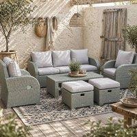 Wyld Haus Tanette Light Grey 6 Piece Rattan Outdoor Sofa Set 2 Reclining