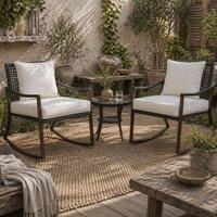 Wyld Haus Madile 3 Piece Rattan Bistro Set Rocking Chairs & Round Glass Coffee in Brown