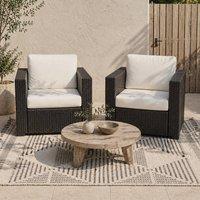 Wyld Haus Vamino Black PE Rattan Set of 2 Armchairs Cream Cushions