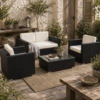 Wyld Haus Elrolo 4 Seater Blackand White PE Rattan Outdoor Sofa Set Coffee Table in Black