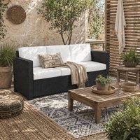 Wyld Haus Sudori Black Rattan 3 Seater Outdoor Sofa Cream Cushions