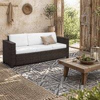 Wyld Haus Sediri Three Seater Brown PE Rattan Outdoor Sofa with Cream Cushions