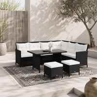 Wyld Haus Semapa Black & Cream 8 Seater PE Rattan Corner Dining Sofa Set