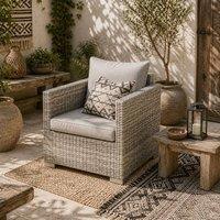 Wyld Haus Karettano Grey Rattan Outdoor Armchair with Cushions & Armrests