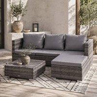 Wyld Haus Sevafa Mixed Grey PE Rattan L Shaped Outdoor Corner Sofa Set Cushions