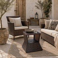 Wyld Haus Lekavi Brown Rattan Outdoor Coffee Table with Parasol Hole & Shelf