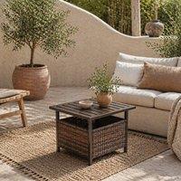 Wyld Haus Lalema Brown Square Rattan Outdoor Coffee Table Umbrella Hole and