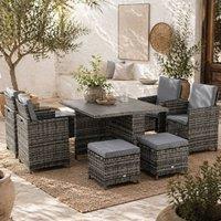 Wyld Haus Noco Grey 9 Piece Rattan Outdoor Dining Set Square Glass Table