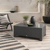 Wyld Haus Niyo Black Rattan Rectangular Outdoor Coffee Table Tempered Glass Top