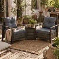Wyld Haus Ziha 3 Piece Grey Rattan Bistro Set 2 Cushioned Armchairs 72L Storage