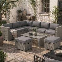 Wyld Haus Rava Faux Rattan Mixed Grey 8 Seater Modular Corner Sofa Set Glass