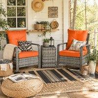 Wyld Haus Nola Nora 3 Piece Mixed Grey Rattan Bistro Set 72L Storage Table and in Orange