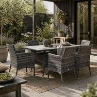 Wyld Haus Zila 6 Seater Grey Rattan Outdoor Dining Set Glass Table Cushioned
