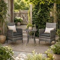 Wyld Haus Sami Mixed Grey 3 Piece Rattan Bistro Set 2 Chairs 2 Tier Table