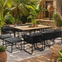Wyld Haus Latata 10 Seater Black Rattan Style Cube Garden Dining Set Stools in Natural