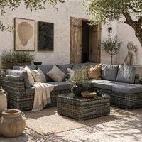 Wyld Haus Rero 8 Piece Grey Rattan Style Modular Corner Sofa Set Glass Table