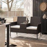 Wyld Haus Renata 2 Seat Faux Rattan Garden Chair Integrated Coffee Table Brown