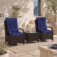 Wyld Haus Rereha 3 Piece Dark Blue Rattan Bistro Set Glass Table & Protective