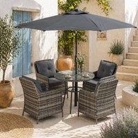 Wyld Haus Rolana Nivi 4 Seater Mixed Grey Rattan Outdoor Dining Set Parasol