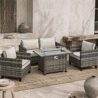 Wyld Haus Nerato Grey 4 Seater Rattan Garden Sofa Set with Gas Fire Pit Table