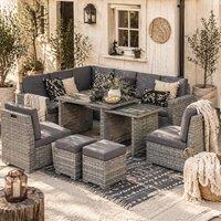 Wyld Haus Nomiri 10 Seater Light Grey Rattan Outdoor Sofa Set Extendable Dining
