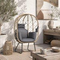 Wyld Haus Nepa Freestanding Rattan Egg Chair Brown Grey Cushions & Cup Holder