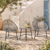 Wyld Haus Nibaco 3 Piece Outdoor Bistro Set Black/Grey Rattan Rope Glass Top in Black