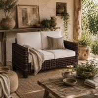 Wyld Haus Palo Brown PE Rattan 2 Seater Outdoor Sofa with Cream Cushions