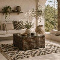 Wyld Haus Nolone Brown Rattan Outdoor Glass Top Side Table