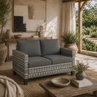 Wyld Haus Kalazi 2 Seater Outdoor Rattan Sofa Light Grey with Cushions
