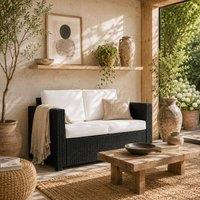 Wyld Haus Toha Rattan 2 Seater Outdoor Sofa Black with Cream Cushions
