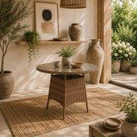 Wyld Haus Rotasa Brown Rattan Outdoor Coffee Table Tempered Glass Top
