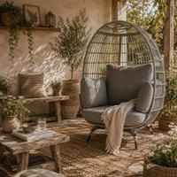 Wyld Haus Tomova Charcoal Grey PE Rattan Egg Chair Cushions & Matching Pillows