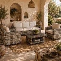 Wyld Haus Coneno 6 Piece Modular Rattan Outdoor Sofa Set in Light Grey