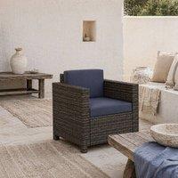 Wyld Haus Zivi Mixed Brown PE Rattan Garden Armchair with Navy Cushions