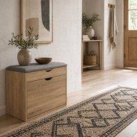 Wyld Haus Zielma Natural Wood Effect Shoe Bench Grey Cushioned Seat