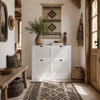 Wyld Haus Nelu Neka Slim White Shoe Cabinet 2 Tilt Out Drawers Slatted Fronts