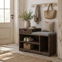 Wyld Haus Nata Rustic Brown Shoe Bench Grey Cushioned Seat Multi Compartment