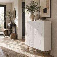 Wyld Haus Monola Slim High Gloss White Shoe Cabinet Modern Geometric Front