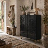 Wyld Haus Taco Mosa Slim High Gloss Black Shoe Cabinet Modern Geometric Design