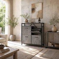 Wyld Haus Verala Cement Grey Shoe Cabinet 4 Flip Drawers & Top Shelf Slim