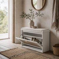 Wyld Haus Kekami White Boho Shoe Bench Cushioned Seat & Rattan Flip Drawer