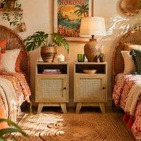 Wyld Haus Hazi Set of 2 Natural Wood Effect & Rattan Bedside Tables